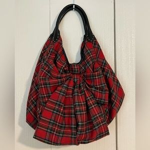 Betsey Johnson Bows and Arrows red tartan plaid large bag